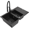Mexen Gaspar granitno pomivalno korito z 1,5 komore z odcejevalnikom in kuhinjsko pipo Aster, črna/srebrna - 6507-73-73450-70-B