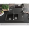 Mexen Gaspar Granitspüle 1,5 Becken mit Abtropffläche und Küchenarmatur Aster, Schwarz/Gold Metallic - 6507-75-73450-07