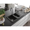 Mexen Gaspar Granitspüle 1,5 Becken mit Abtropffläche und Küchenarmatur Aster, Schwarz/Gold Metallic - 6507-75-73450-07