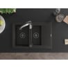 Mexen Gaspar granieten spoelbak 1,5-komorige met afdruiprek en keukenmengkraan Aster, zwart/goud metallic - 6507-75-73450-07-B