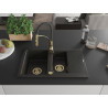 Mexen Gaspar lavello in granito 1,5 vasche con scolapiatti e rubinetto da cucina Aster, nero/oro metallizzato