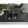 Mexen Gaspar Granitspüle 1,5-Becken mit Abtropffläche und Küchenarmatur Aster, schwarz gesprenkelt - 6507-76-73450-07