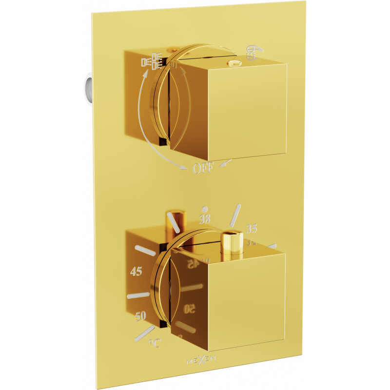 Mexen Cube termostatisk badkar- och duschblandare med 2 utlopp, guld - 77502-50