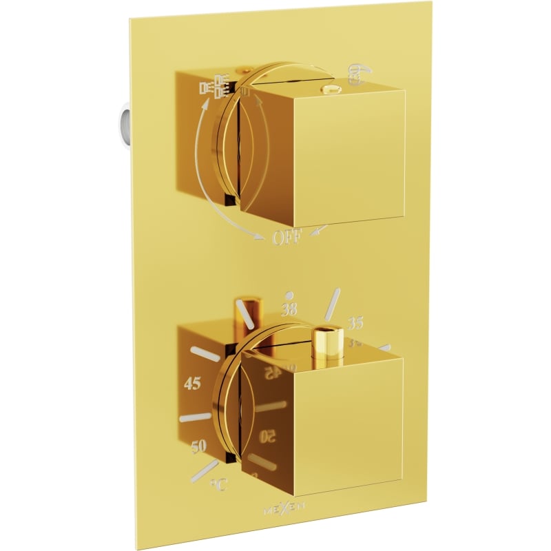 Mexen Cube thermostatic 2-outlet bath-shower mixer, gold - 77502-50