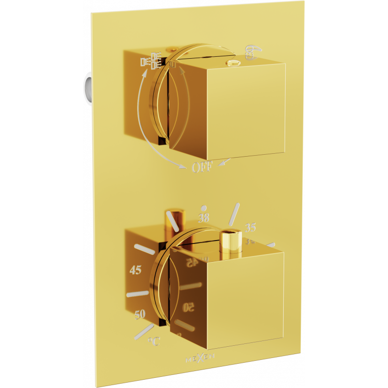 Mexen Cube thermostatic bath-shower mixer 2-outlets, gold - 77502-50