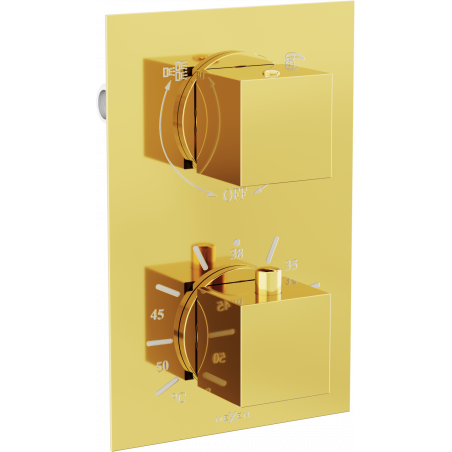 Mexen Cube thermostatic 2-outlet bath-shower mixer, gold - 77502-50