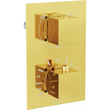 Mexen Cube thermostatic bath-shower mixer 2-outlets, gold - 77502-50