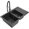 Mexen Gaspar granite sink 1.5-bowl with drainer and Aster kitchen tap, black speckled - 6507-76-73450-07-B