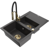 Mexen Gaspar fregadero de granito 1,5-cubetas con escurridor y grifo de cocina Aster, negro moteado - 6507-76-73450-57-G