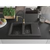 Évier en granit Mexen Gaspar 1,5 bac avec égouttoir et robinet de cuisine Aster, noir moucheté - 6507-76-73450-57-B