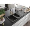 Évier en granit Mexen Gaspar 1,5 bac avec égouttoir et robinet de cuisine Aster, noir moucheté - 6507-76-73450-57-B