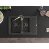 Mexen Gaspar granite sink 1.5-bowl with drainer and Aster kitchen tap, speckled black - 6507-76-73450-57-B