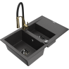 Mexen Gaspar fregadero de granito de 1,5 senos con escurridor y grifo de cocina Aster, negro moteado - 6507-76-73450-57-B
