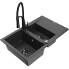 Mexen Gaspar granite sink 1.5-bowl with drainer and Aster kitchen tap, speckled black - 6507-76-73450-70-B