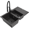 Mexen Gaspar lavello da cucina in granito 1,5 vasche con sgocciolatoio e rubinetto Aster, nero maculato - 6507-76-73450-70-B