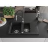Mexen Gaspar évier en granit 1,5 bac avec égouttoir et robinet de cuisine Aster, noir - 6507-77-73450-07