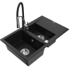 Mexen Gaspar Granitspüle 1,5-Schalen mit Abtropffläche und Küchenarmatur Aster, schwarz - 6507-77-73450-07