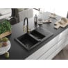 Mexen Gaspar 1.5-bowl granite sink with drainer and Aster kitchen tap, black - 6507-77-73450-57-B