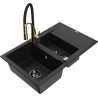Mexen Gaspar 1.5-bowl granite sink with drainer and Aster kitchen tap, black - 6507-77-73450-57-B