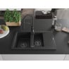 Mexen Gaspar granite sink 1.5-bowl with drainer and Aster kitchen tap, black - 6507-77-73450-70-B