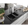 Mexen Gaspar Granitspüle 1,5 Becken mit Abtropffläche und Küchenarmatur Aster, schwarz - 6507-77-73450-70-B