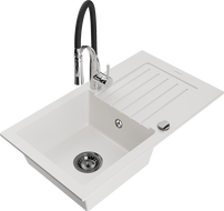 Mexen Pablo fregadero de granito de 1 seno con escurridor y grifo de cocina Aster, blanco - 6510-20-73450-07-B