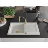 Mexen Pablo lavello in granito a 1 vasca con scolapiatti e miscelatore da cucina Aster, bianco - 6510-20-73450-57-G