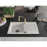 Mexen Pablo fregadero de granito de 1 cuenca con escurridor y grifo de cocina Aster, blanco - 6510-20-73450-57-B
