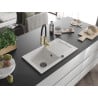 Mexen Pablo 1-bowl granite sink with drainer and Aster kitchen tap, white - 6510-20-73450-57-B
