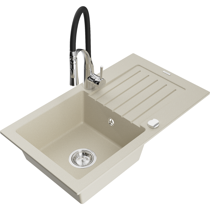 Mexen Pablo Granit Waschbekken 1-Komor mat Ofloss a Kichenkran Aster, beige - 6510-69-73450-07