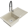 Mexen Pablo granite sink 1-bowl with drainer and Aster kitchen tap, beige - 6510-69-73450-07