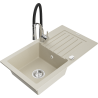 Mexen Pablo Granitspüle, 1-Becken mit Abtropffläche und Küchenarmatur Aster, beige - 6510-69-73450-07