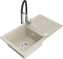 Mexen Pablo fregadero de granito de 1 seno con escurridor y grifo de cocina Aster, beige - 6510-69-73450-07