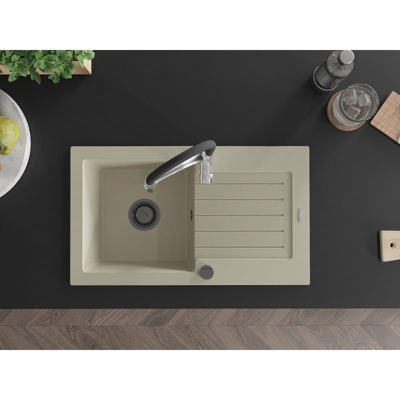 Mexen Pablo lavello in granito a 1 vasca con scolapiatti e rubinetto da cucina Aster, beige - 6510-69-73450-07-B