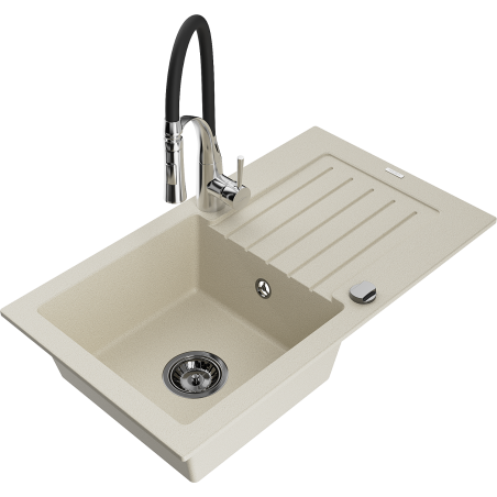 Mexen Pablo fregadero de granito de un seno con escurridor y grifo de cocina Aster, beige - 6510-69-73450-07-B