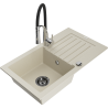 Mexen Pablo évier en granit 1 bac avec égouttoir et robinet de cuisine Aster, beige - 6510-69-73450-07-B