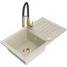 Mexen Pablo 1-bowl granite sink with drainer and kitchen faucet Aster, beige - 6510-69-73450-57-G