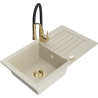 Mexen Pablo granite sink 1-bowl with drainer and kitchen tap Aster, beige - 6510-69-73450-57-G