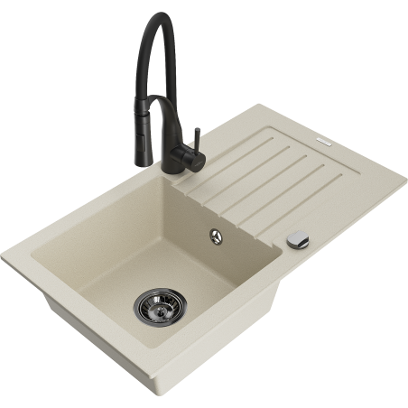 Mexen Pablo fregadero de granito de 1 seno con escurridor y grifo de cocina Aster, beige - 6510-69-73450-70-B