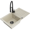 Mexen Pablo 1-komorige granieten gootsteen met afdruiprek en keukenmengkraan Aster, beige - 6510-69-73450-70-B
