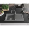 Mexen Pablo 1-bowl granite sink with drainer and Aster kitchen tap, grey - 6510-71-73450-07