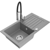 Mexen Pablo 1-bowl granite sink with drainer and Aster kitchen tap, grey - 6510-71-73450-07
