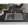 Mexen Pablo granit gootsteen 1-kamer met afdruiprek en keukenmengkraan Aster, grijs - 6510-71-73450-57-G