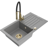 Mexen Pablo évier en granit 1 bac avec égouttoir et robinet de cuisine Aster, gris - 6510-71-73450-57-G