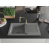 Mexen Pablo Granitspüle 1-Becken mit Abtropffläche und Küchenarmatur Aster, grau - 6510-71-73450-57-B
