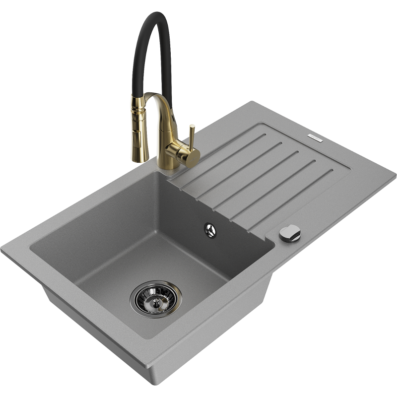 Mexen Pablo granitdiskbänk med 1 ho med avrinning och köksblandare Aster, grå - 6510-71-73450-57-B