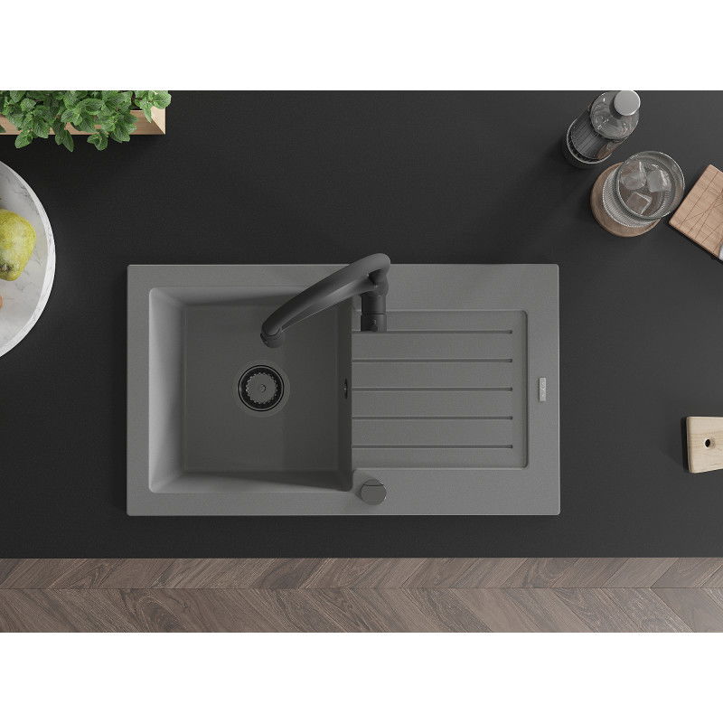 Mexen Pablo granitē izlietne ar vienu nodalījumu, izticinātāju un virtuvēm maisītāju Aster, pelēka - 6510-71-73450-70-B