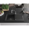 Mexen Pablo fregadero de granito de 1 tazón con escurridor y grifo de cocina Aster, negro/metálico plateado