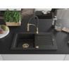 Mexen Pablo granitische spoelbak met 1 bak, afdruiprek en keukenkraan Aster, zwart/zilver metallic - 6510-73-73450-57-G