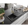 Mexen Pablo granitische spoelbak met 1 bak met afdruipplaat en keukenmengkraan Aster, zwart/zilver metallic - 6510-73-73450-57-B